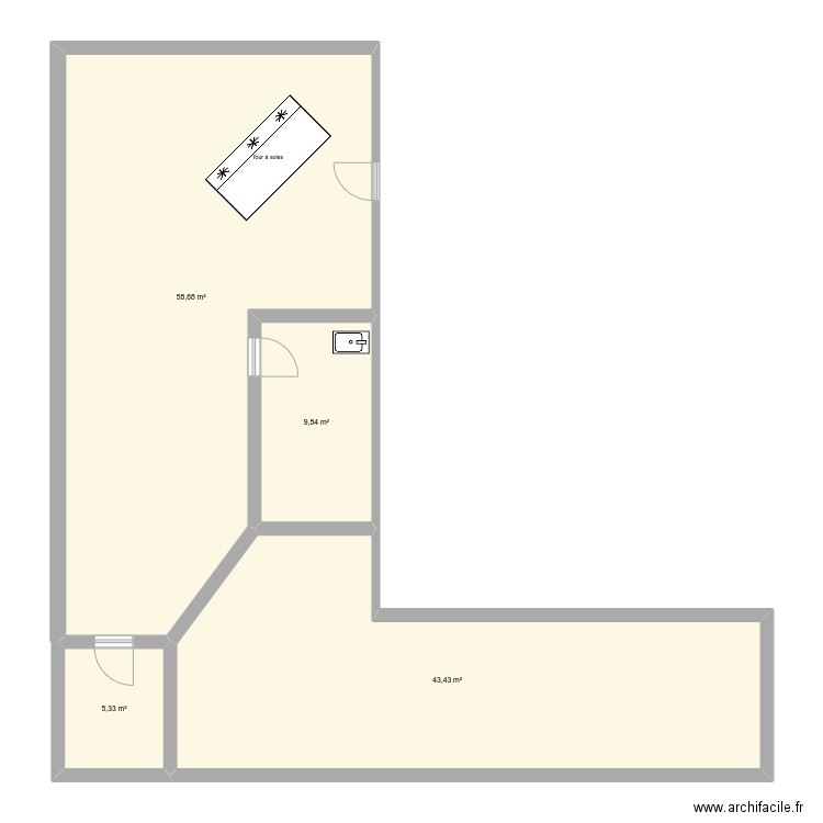 boulangerie. Plan de 4 pièces et 117 m2