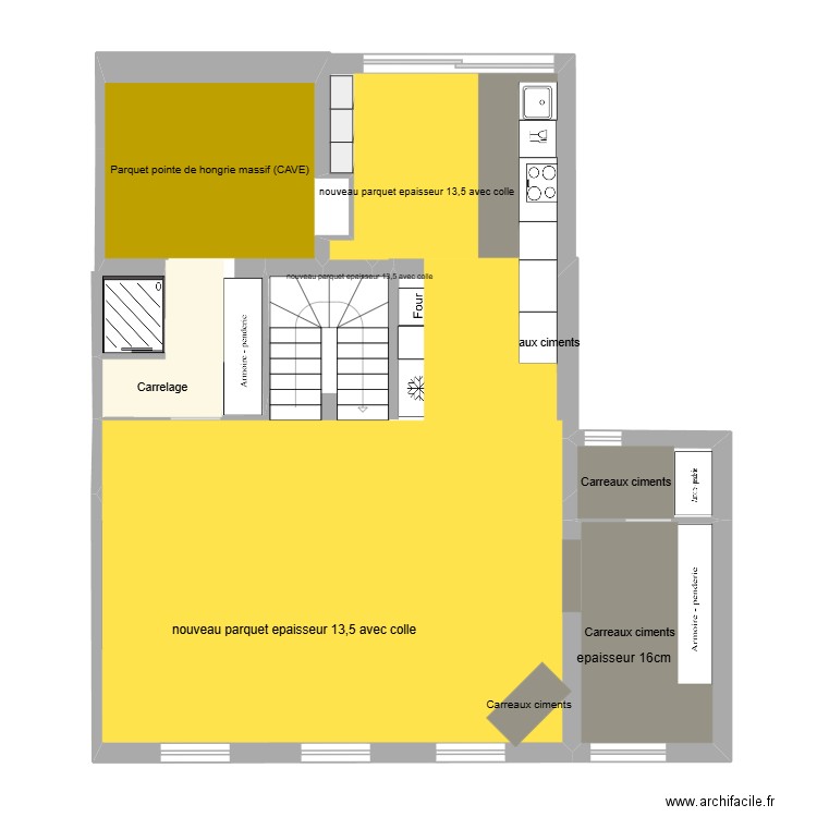 Lagny plan sols. Plan de 5 pièces et 88 m2