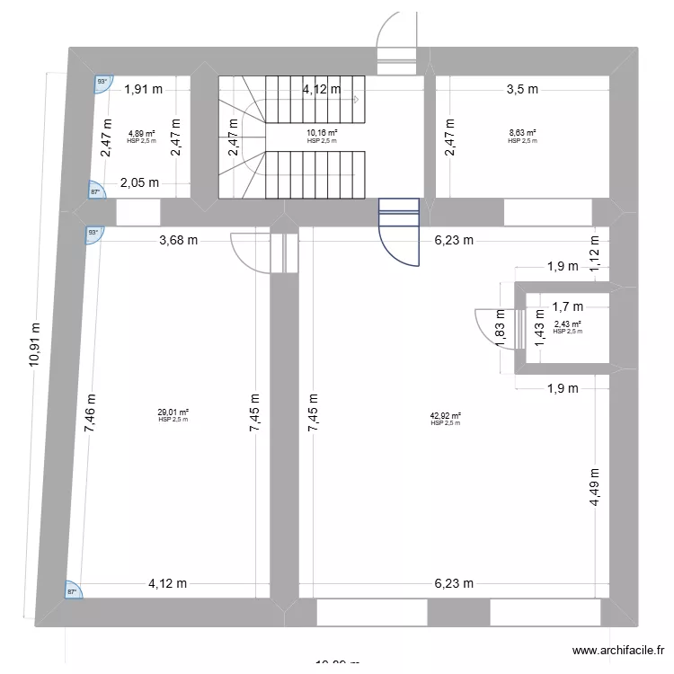 27 A VEJAN  2 &eacute;tage droite existant. Plan de 6 pièces et 98 m²