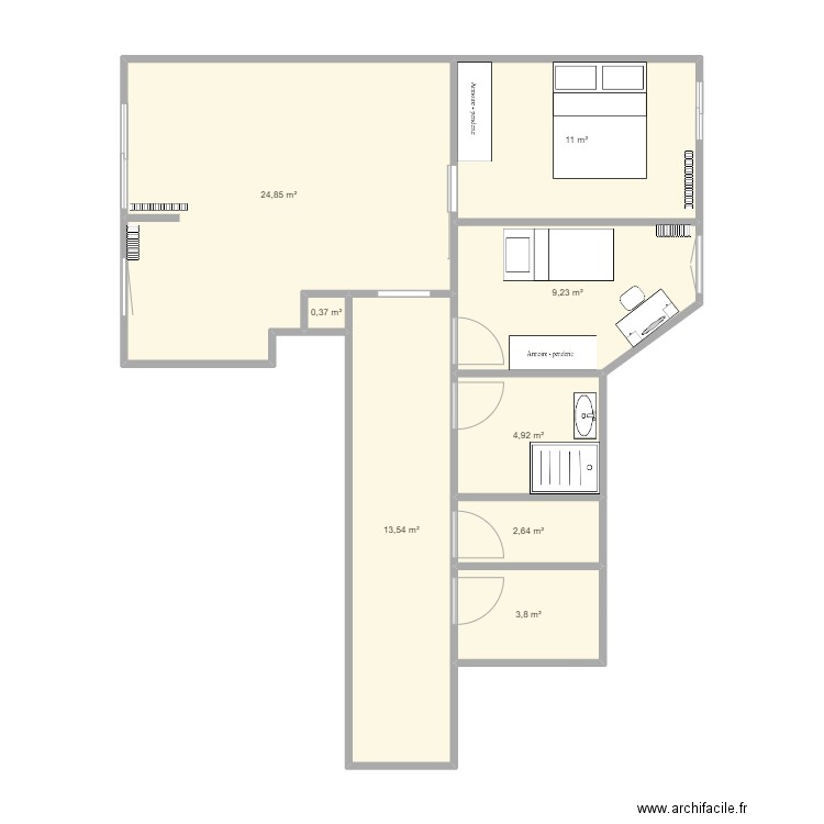 Option 1 appart. Plan de 8 pièces et 70 m2