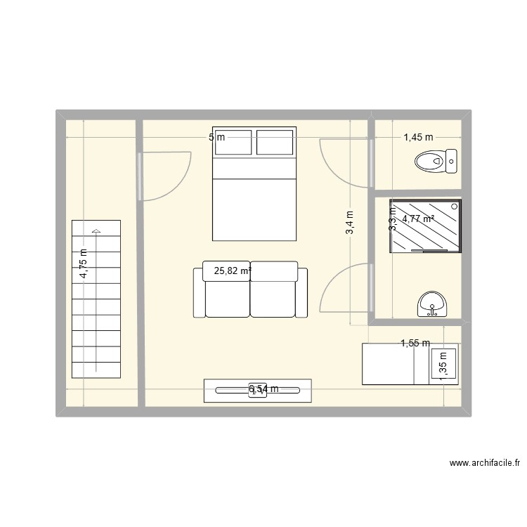 etage. Plan de 2 pièces et 31 m2