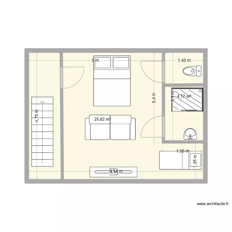 etage. Plan de 2 pièces et 31 m²