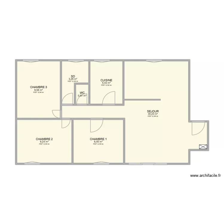 RDC porte 589 Bat L2. Plan de 7 Pièces et 67 m² RDC porte 589 Bat L2. Plan de 7 Pièces et 67 m²