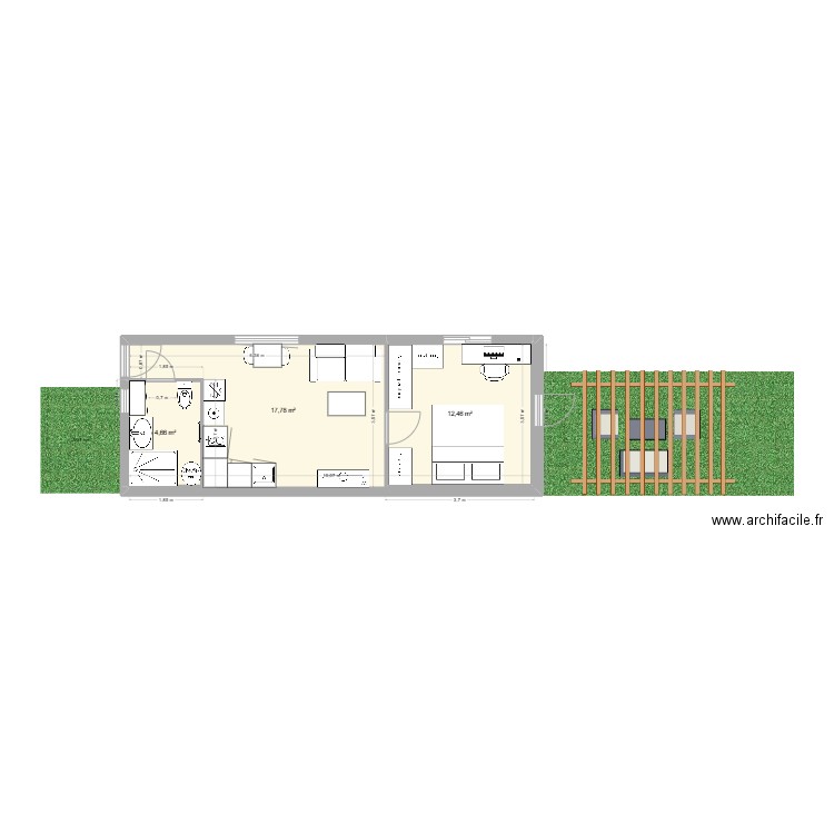 toutou 2  en 3.50 ml. Plan de 3 pièces et 35 m2
