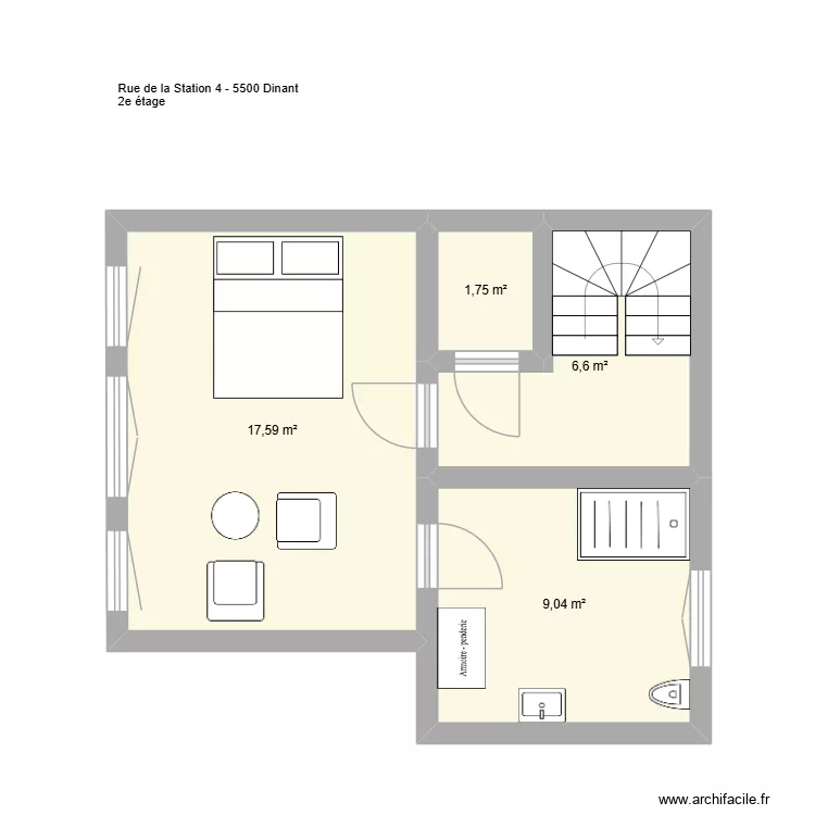 Station 2e projection. Plan de 4  et 35 m²