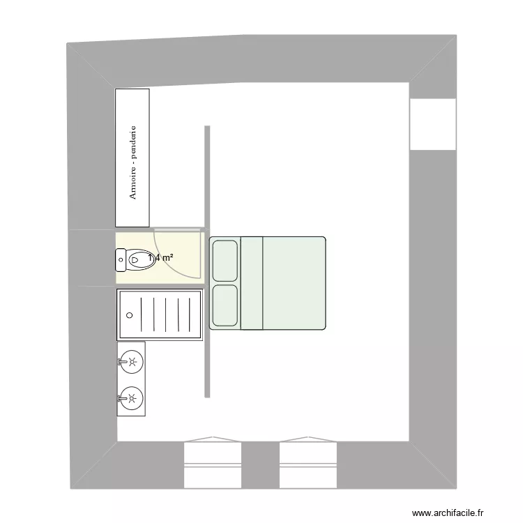 AMENAGEMENT CHAMBRE n° 1. Plan de 1 Pièce et 1 m² AMENAGEMENT CHAMBRE n° 1. Plan de 1 Pièce et 1 m²