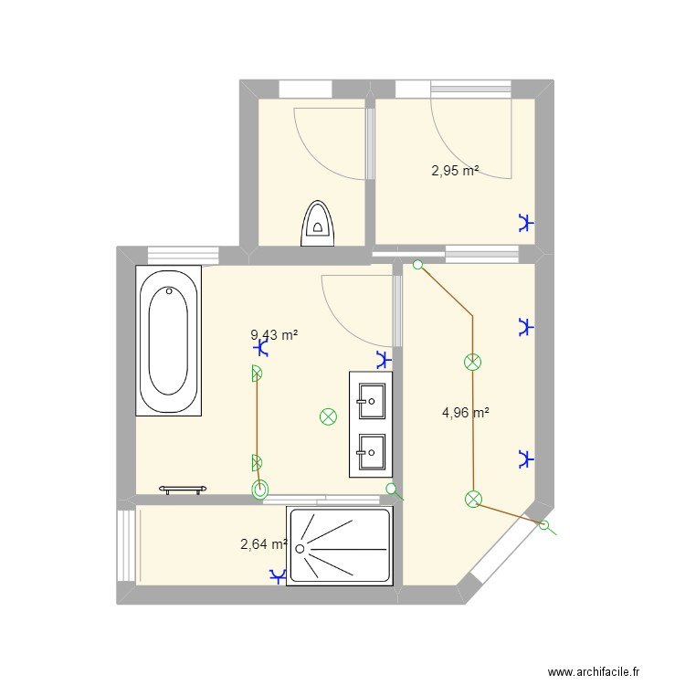 Salle de bain . Plan de 4 pièces et 20 m2