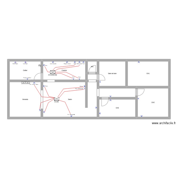 PLan prises. Plan de 11 pièces et 111 m2