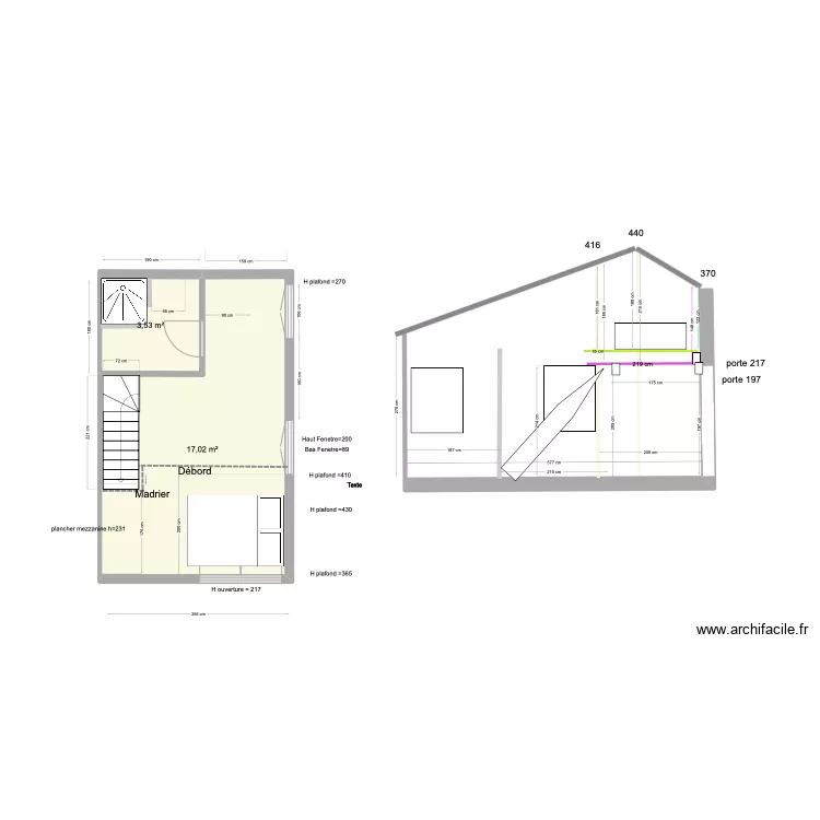 studio V2 Mezzanine plan hauteur. Plan de studio V2 Mezzanine plan hauteur. Plan de