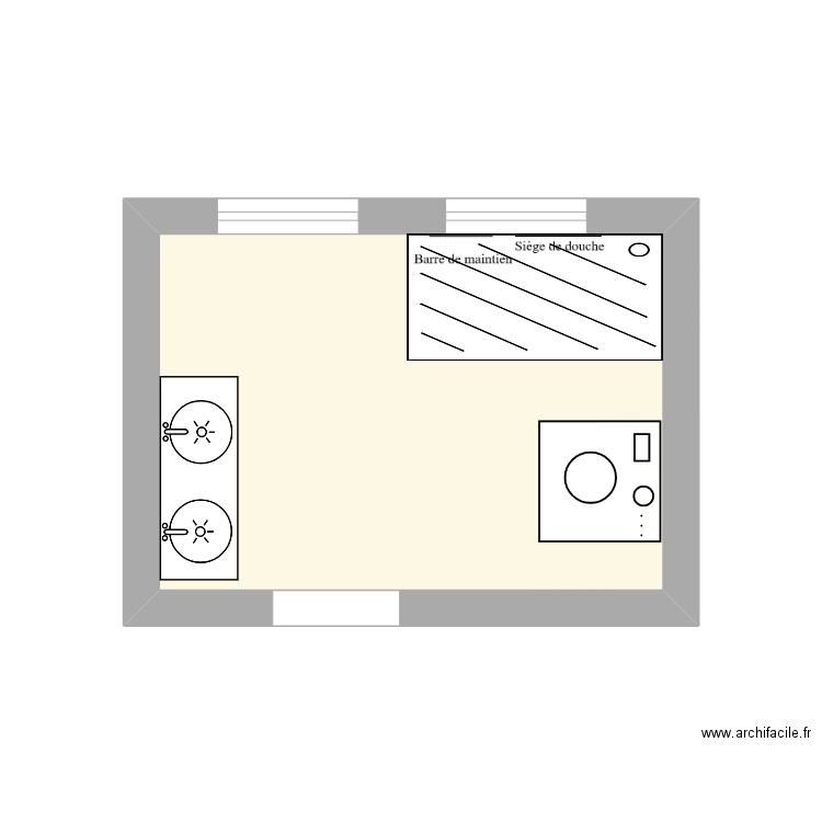 Salle de bain état initial COMBET. Plan de 1 pièce et 9 m2