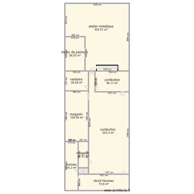 plan d'usine ( 1er etage ). Plan de 10 pièces et 1033 m2