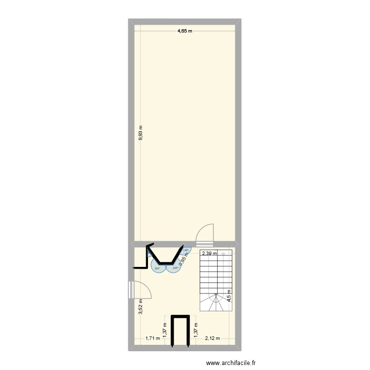 RDC. Plan de 4 pièces et 66 m2