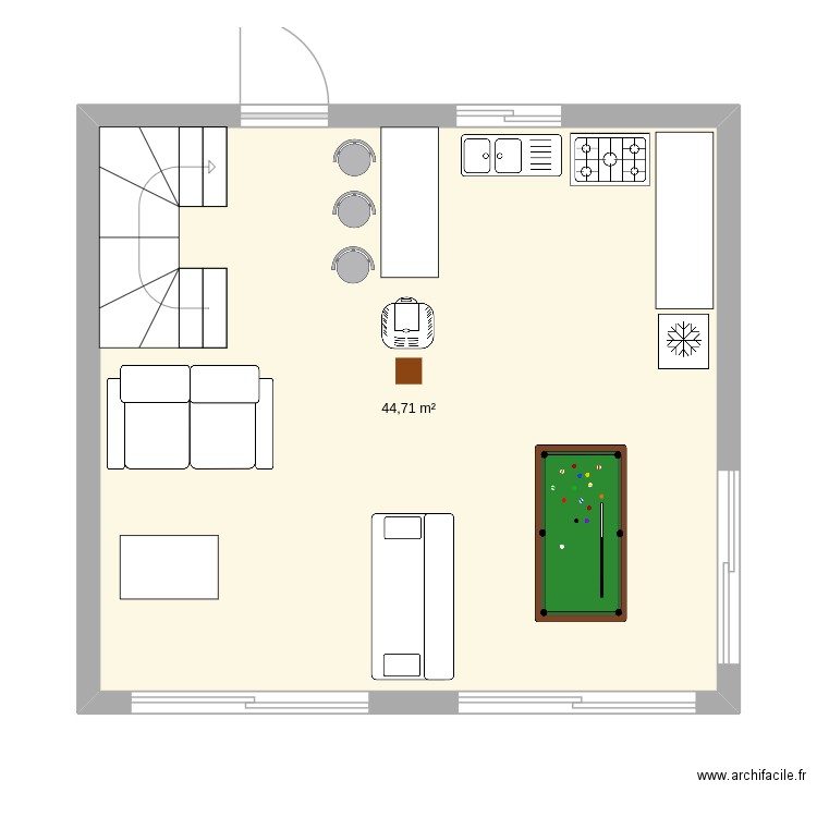 Wylas RDC 44m2. Plan de 1 pièce et 45 m2