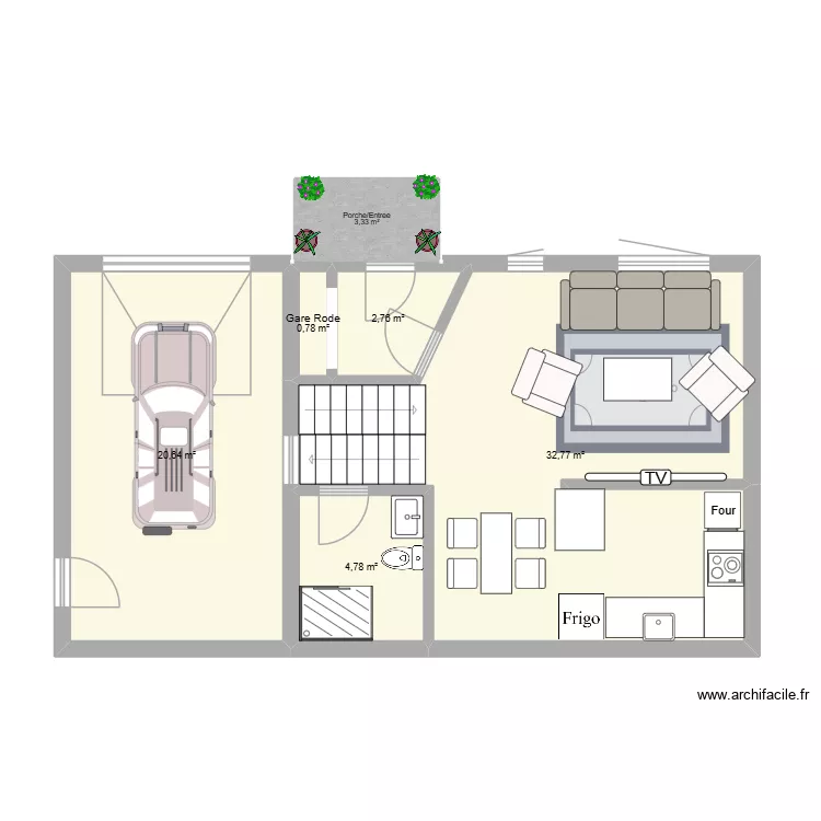 3998. Plan de 5 Pièces et 62 m²