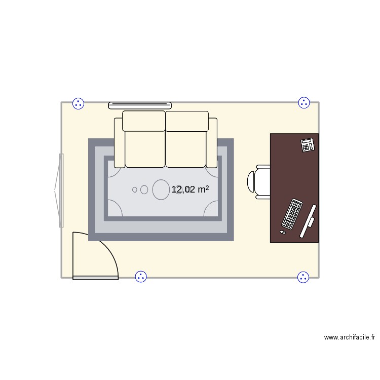 Salon. Plan de 1 pièce et 12 m2
