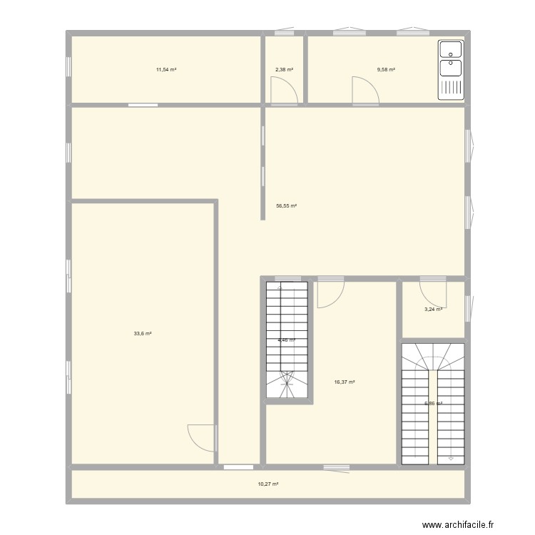 réfectoire orphelinat. Plan de 10 pièces et 155 m2