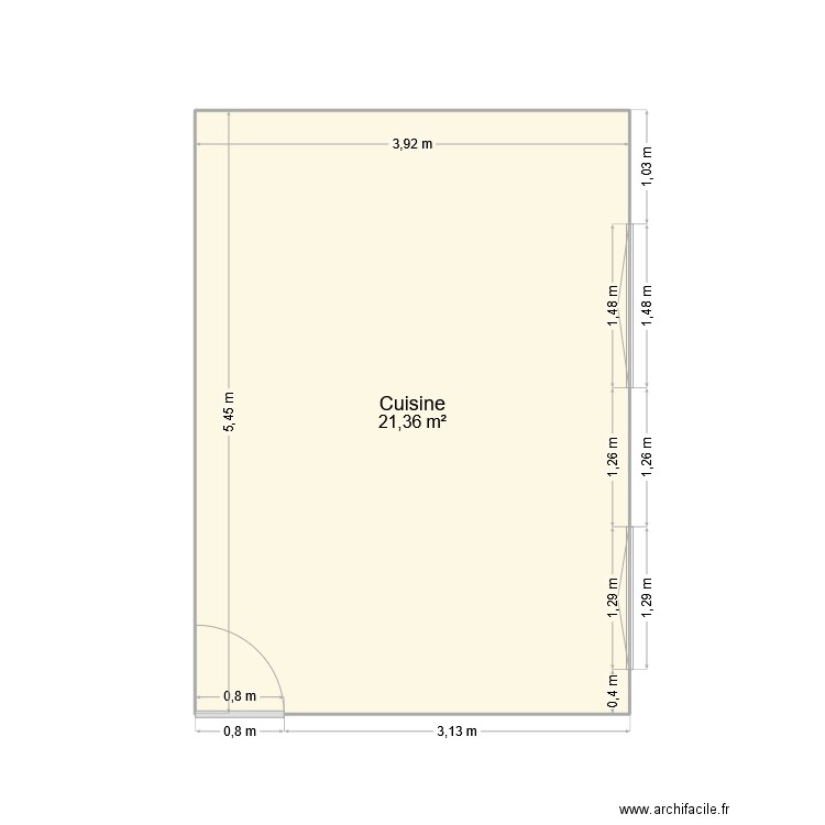 cuisine. Plan de 1 pièce et 21 m2