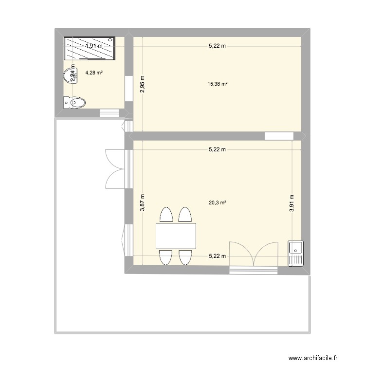 T2 15 ISIDORE PIERRE LOUIS. Plan de 3 pièces et 40 m2