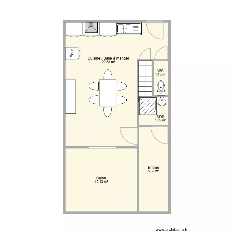 RDC T&eacute;o initial. Plan de 6  et 42 m²