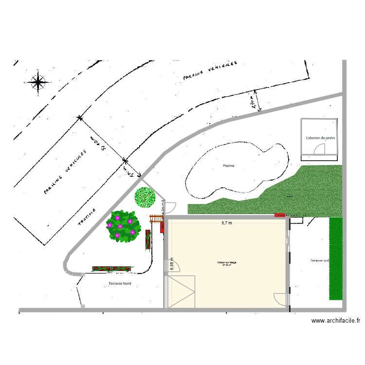 Plan de masse. Plan de 1 pièce et 57 m2