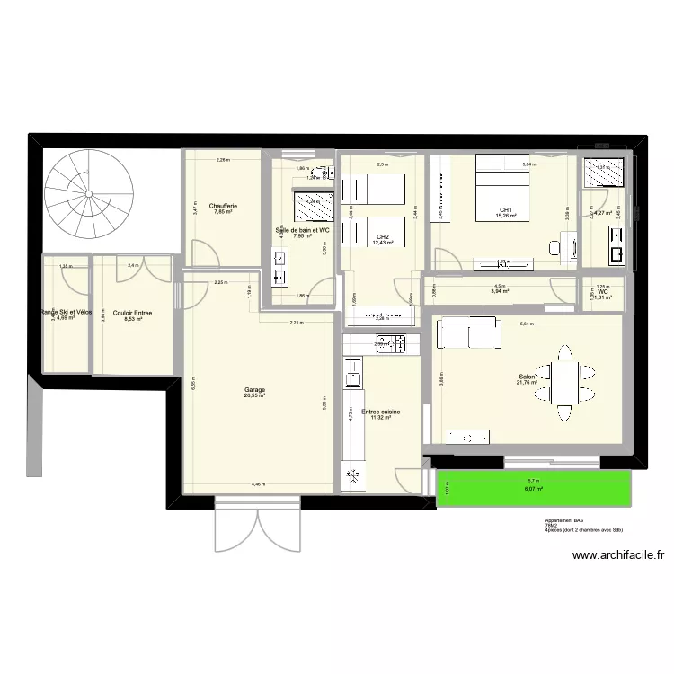 Val RDC. Plan de 13  et 132 m²