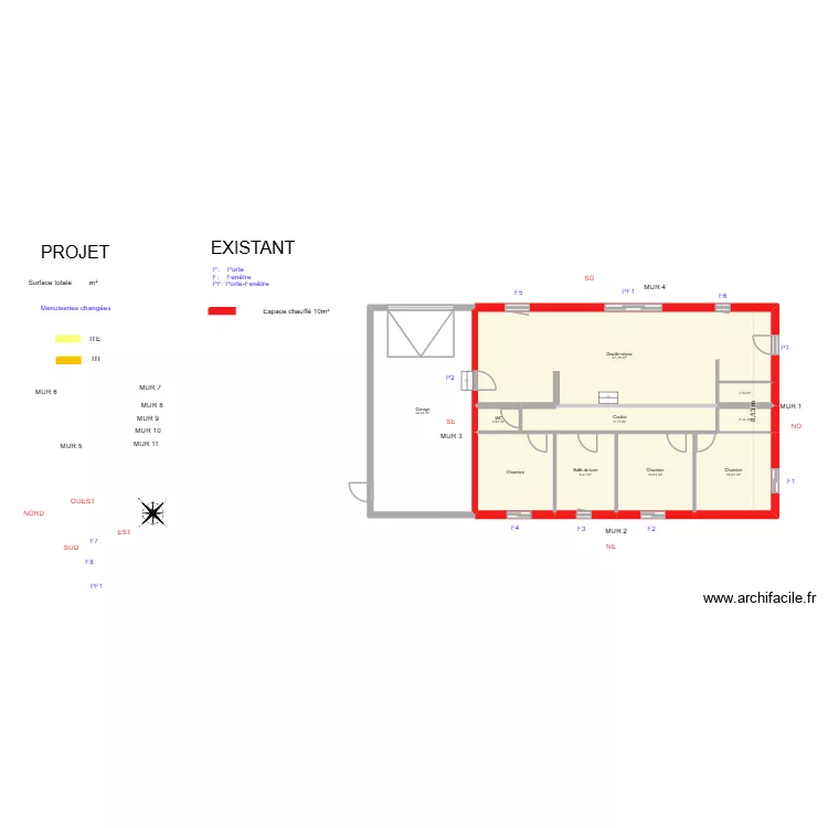 CHEVOLLEAU_ Existant. Plan de 10  et 140 m²