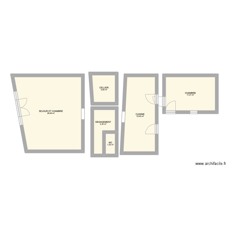 APPART BAS. Plan de 6 pièces et 65 m2