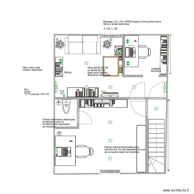 2 bureaux 1 fenetre sans couloir idem. Plan de 4 pièces et 37 m2