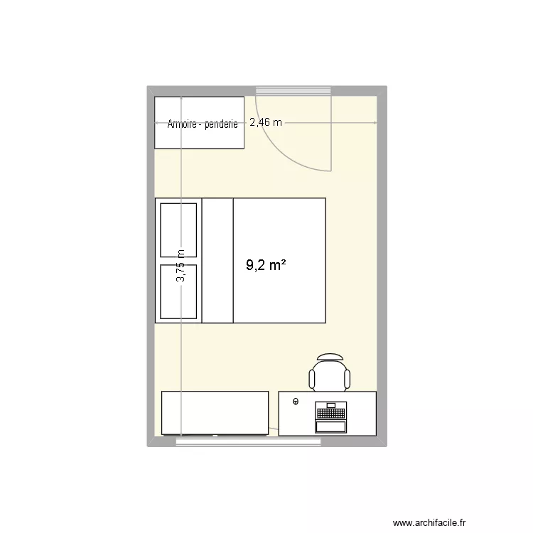 CHAMBRE 1. Plan de 1  et 9 m²