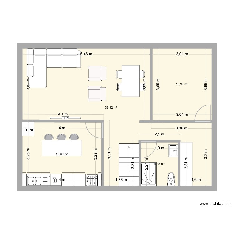 Plan idéal 3. Plan de 4 pièces et 64 m2