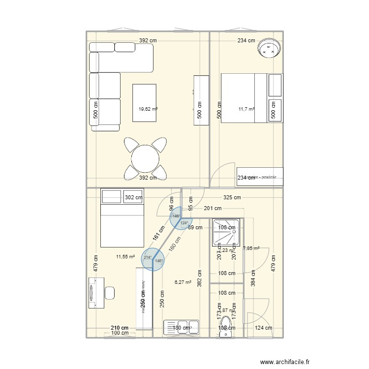 Truanderie . Plan de 7 pièces et 61 m2