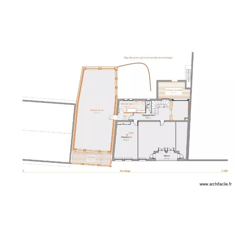 Plan etage avec SDB. Plan de 