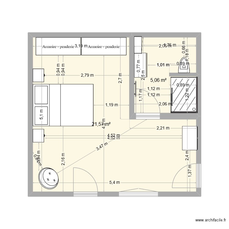 PLAN CHAMBRE 2. Plan de 2 pièces et 27 m2