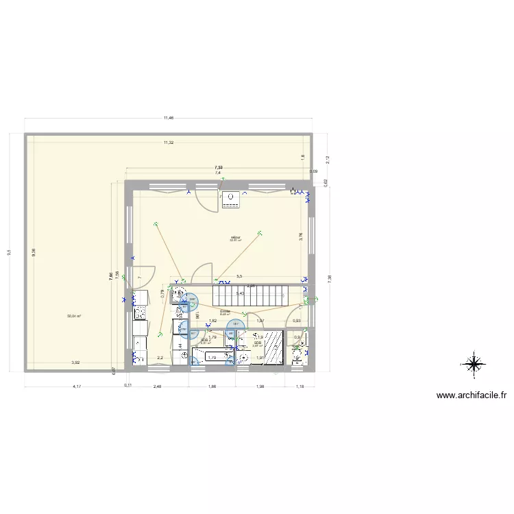 Ignaux RDC. Plan de 15  et 190 m²
