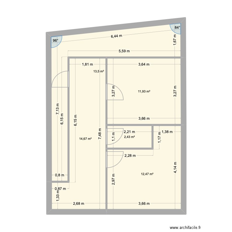 BARET OLBIER RDC. Plan de 5 pièces et 55 m2