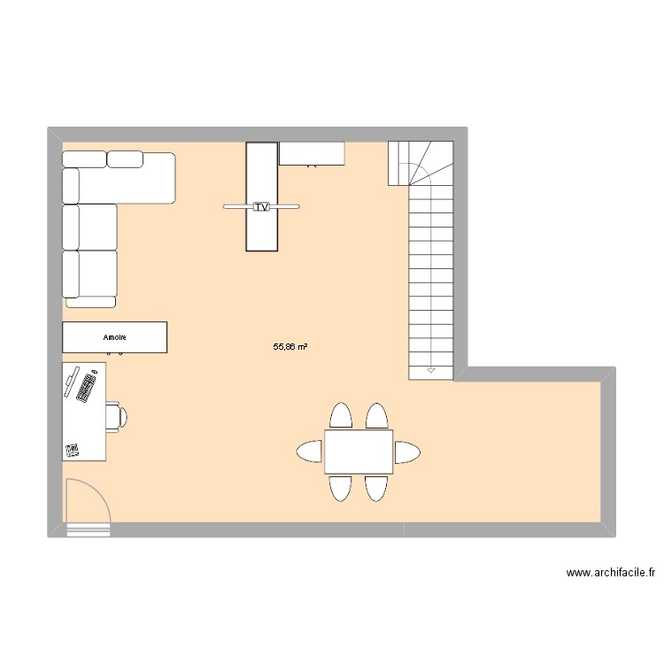 MAISSSON bas. Plan de 1 pièce et 56 m2