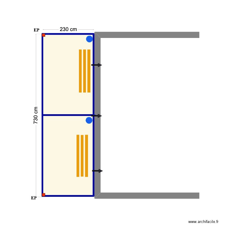 Mendes 7300 x 1870. Plan de 2 pièces et 16 m2