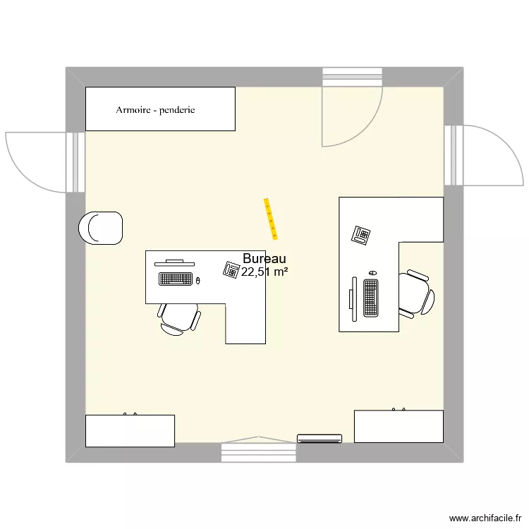 bureau rh. Plan de 1  et 23 m²
