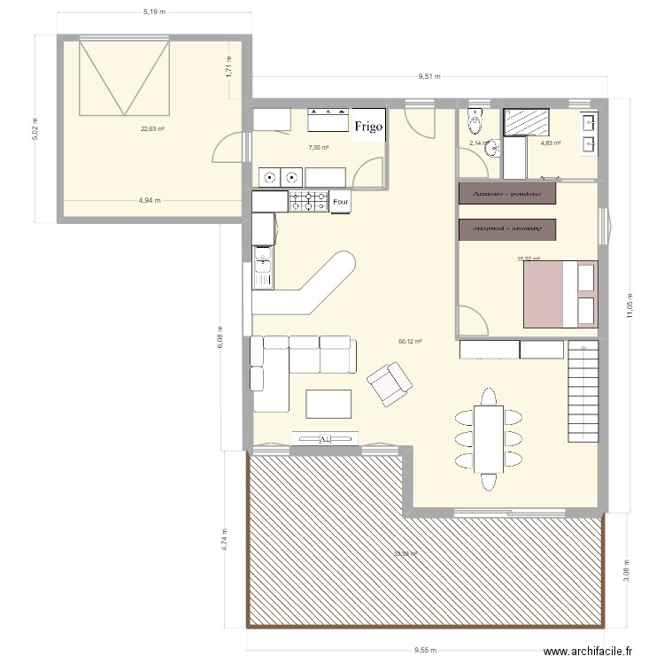 Plan rdc maisn. Plan de 7 pièces et 147 m2