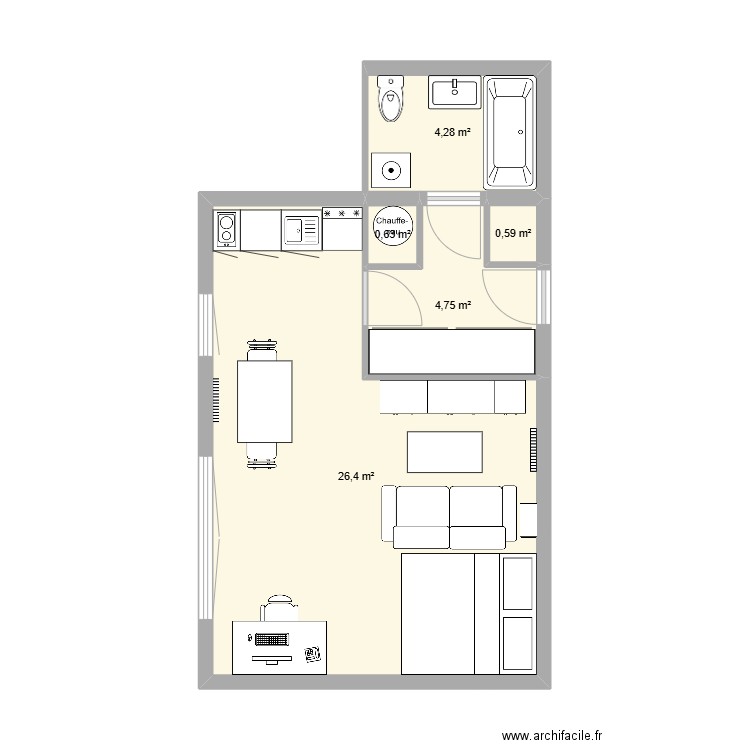 Appartement Tessa Lyon 3. Plan de 5 pièces et 37 m2