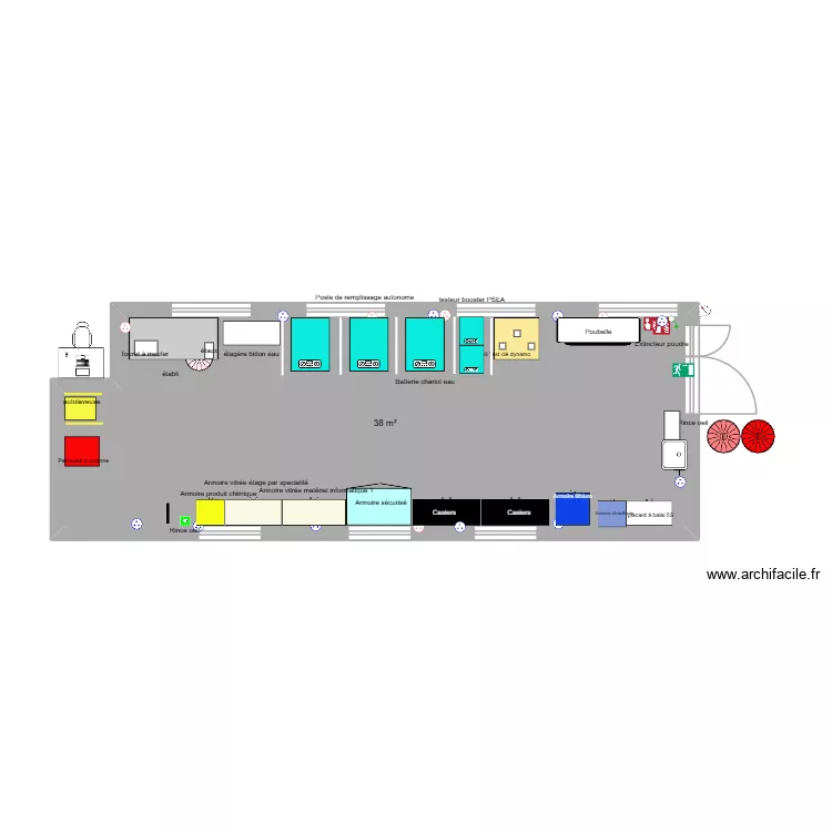 Atelier haut 2. Plan de 1  et 38 m²