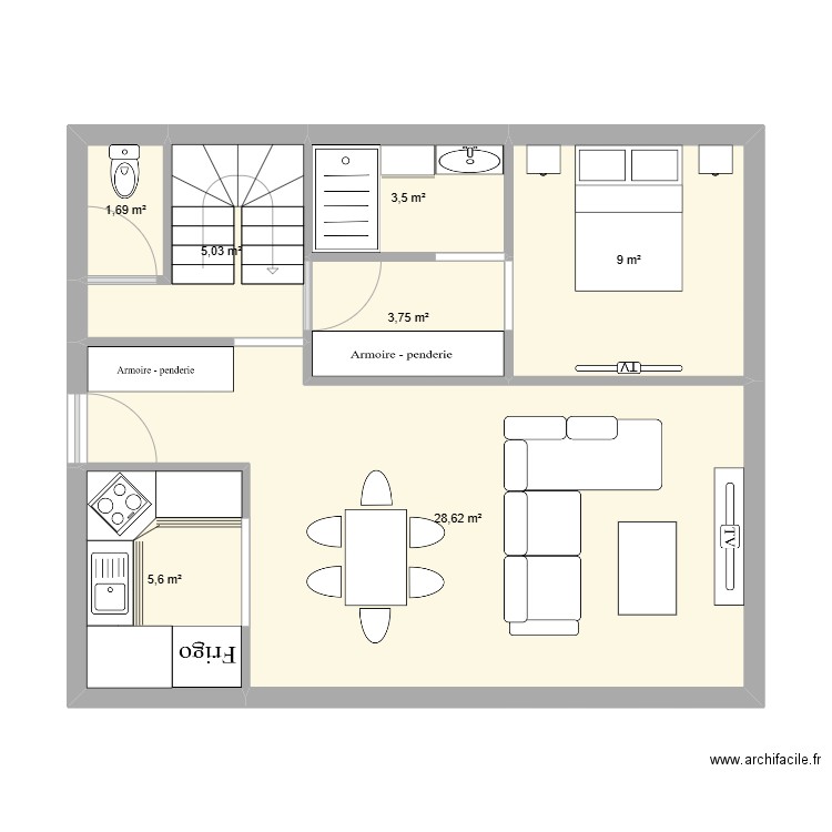 PLAN MAISON - Aménagé. Plan de 7 pièces et 57 m2