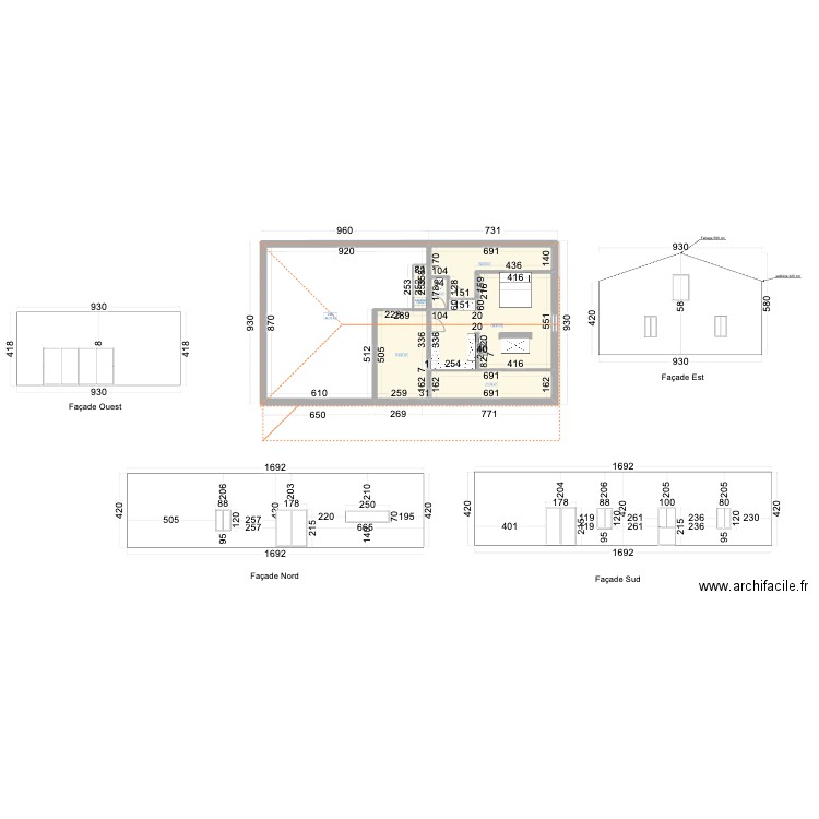 Noilhan coupes. Plan de 19 pièces et 272 m2