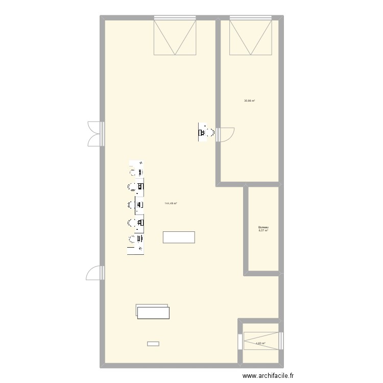 Nouveau comptoir. Plan de 4 pièces et 189 m2