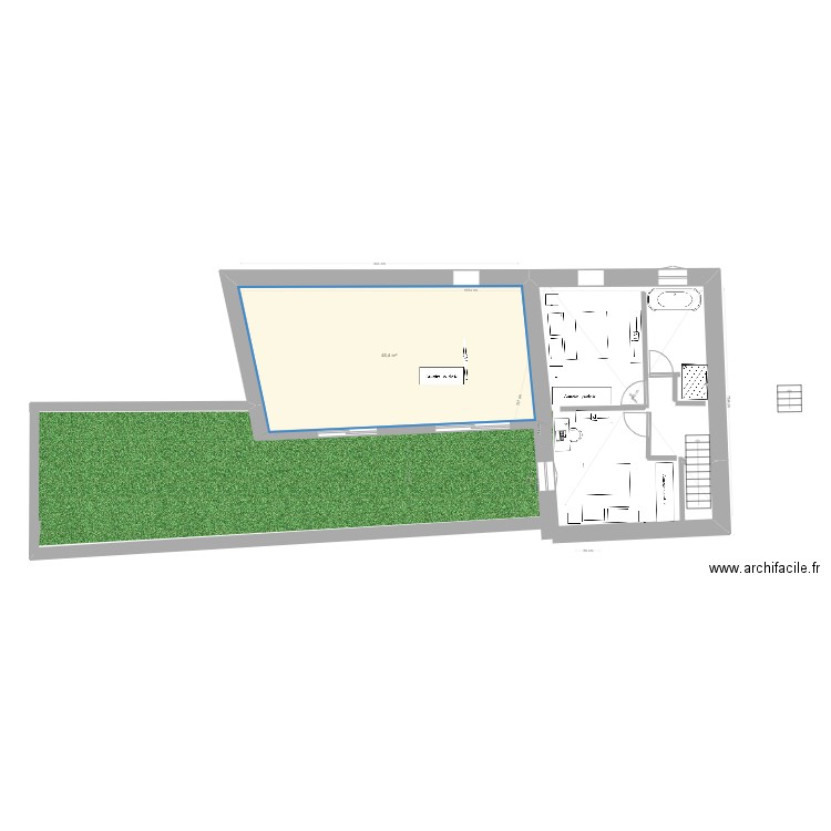 grange monnaie 1 er et 2 ch et mezza. Plan de 1 pièce et 43 m2