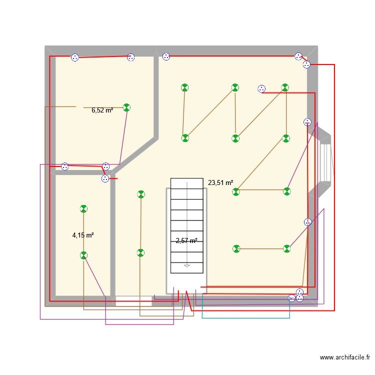 Plan électricité. Plan de 4 pièces et 39 m2