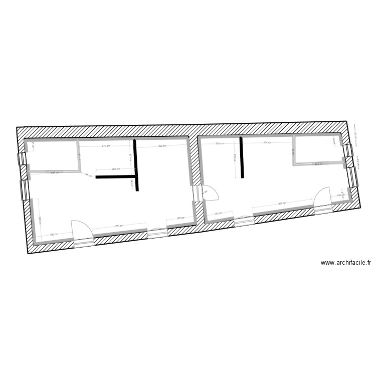 PLAN DES 2 T2 avec cloisons . Plan de 2 pièces et 69 m2