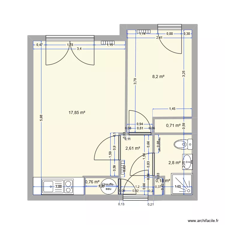 Cabinet d'orthophonie final. Plan de 7  et 33 m²