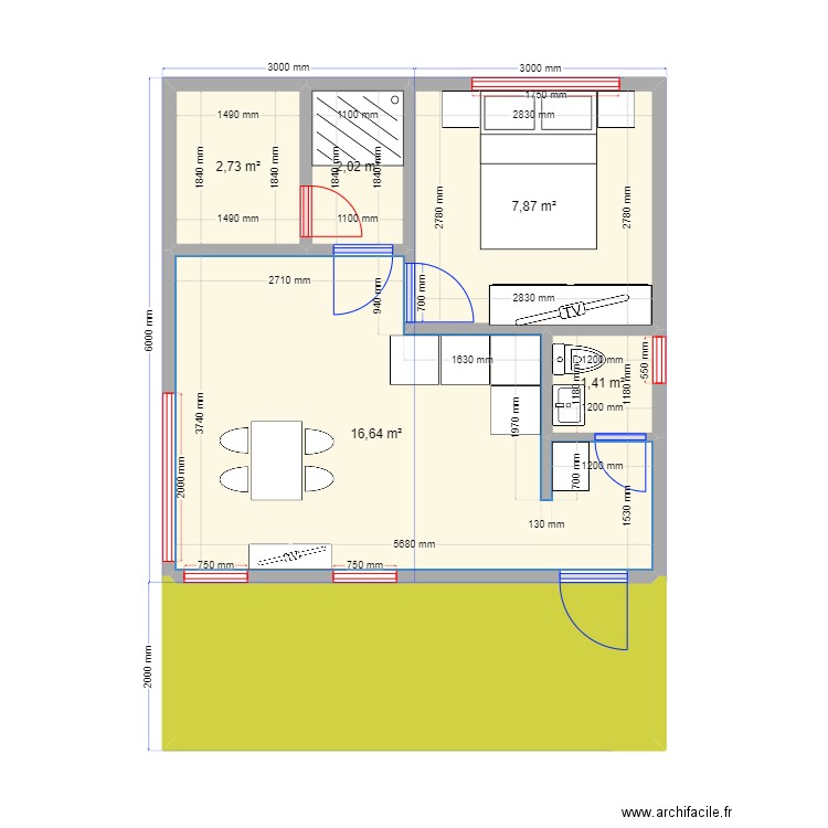 36 222 Каролина. Plan de 6 pièces et 41 m2
