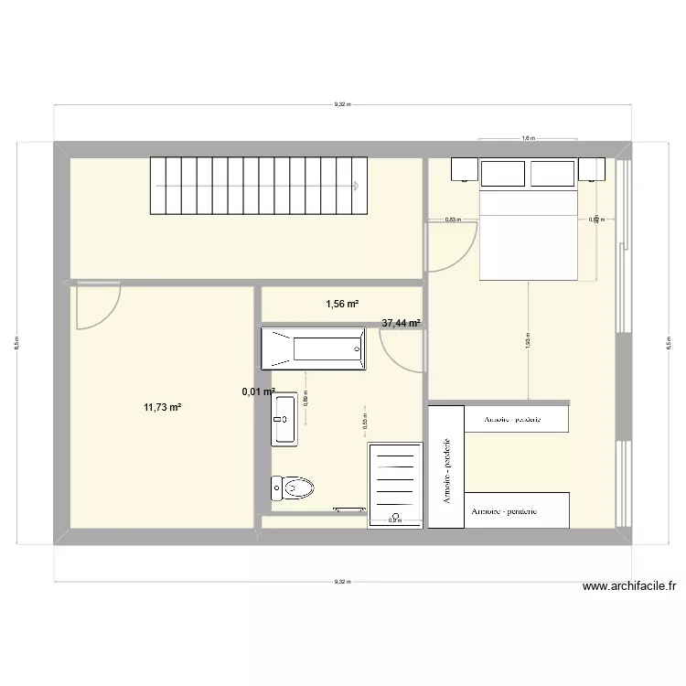 Grande salle de bain et penderie 6. Plan de 5 pièces et 51 m²